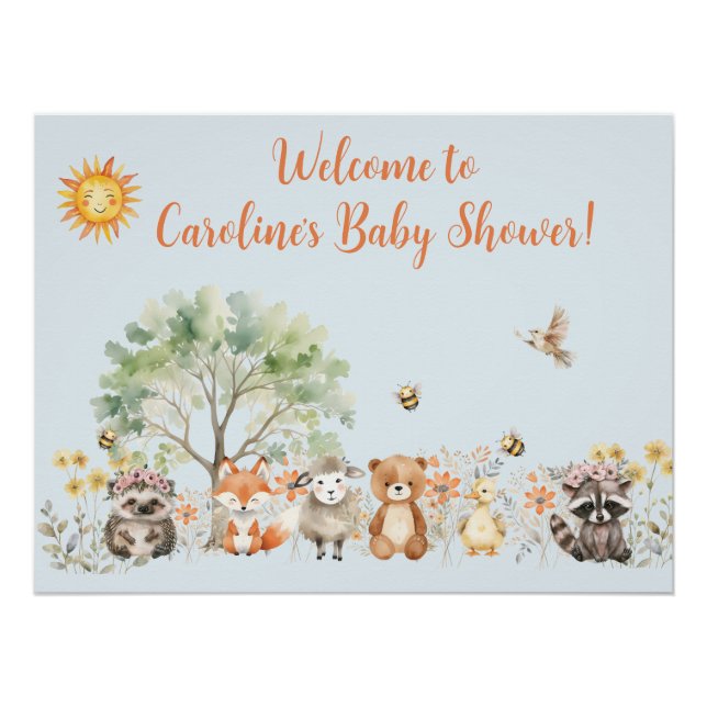 Póster Woodland Wildlife Blue Baby Shower (Anverso)