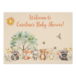 Póster Woodland Wildlife Pale Peach Baby Shower