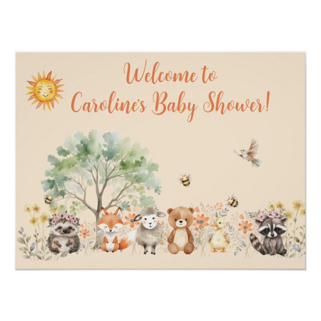 Póster Woodland Wildlife Pale Peach Baby Shower (Anverso)