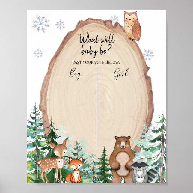 Póster Woodland Winter Animal Voting Board Gender Reveal (Frente)