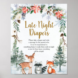Póster Woodland Winter Animals Forestales Diapers nocturn