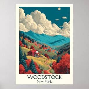 Póster Woodstock New York Vintage Mountain Valley Art