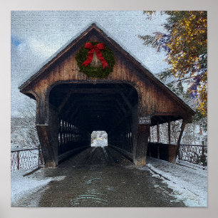 Póster Woodstock Vermont Snowy Holiday