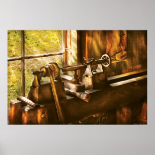 Póster Woodworker - Un viejo Lathe