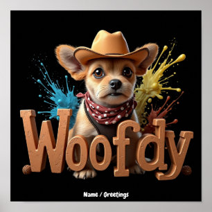 Póster Woofdy Divertido Vaquero Perro en Texas