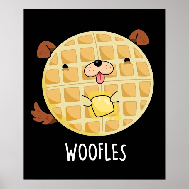 Póster Woofles Divertido Doggy Waffle Pun Dark BG (Frente)