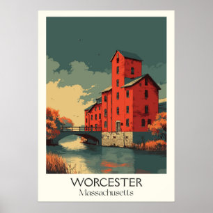 Póster Worcester Massachusetts Vintage Historic Mill Art