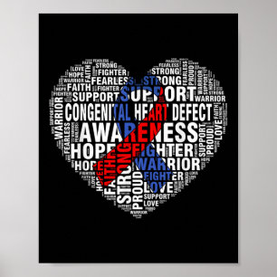 Póster Word Art Corazón Rojo &amp; Cinta Azul Conciencia 