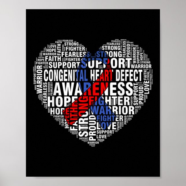 Póster Word Art Corazón Rojo &amp; Cinta Azul Conciencia  (Frente)