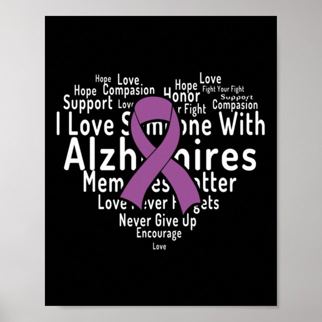 Póster Word Cloud Support Alzheimer Alzheimers Conciencia (Frente)