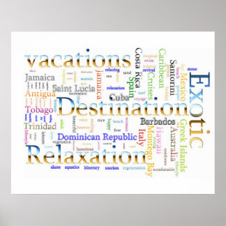 Póster Word Cloud Vacation and Relaxation Text