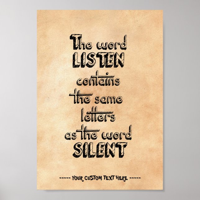 Póster Word LISTEN contiene las mismas letras que SILENT (Frente)