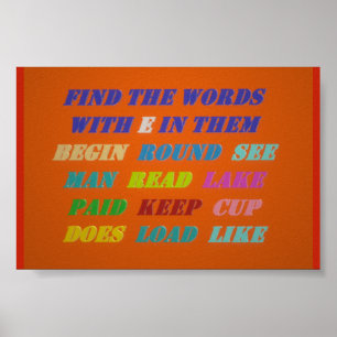 PÓSTER WORD PUZZLE FOR PEQUEÑAS LETRAS PARA NIÑOS NARANJA