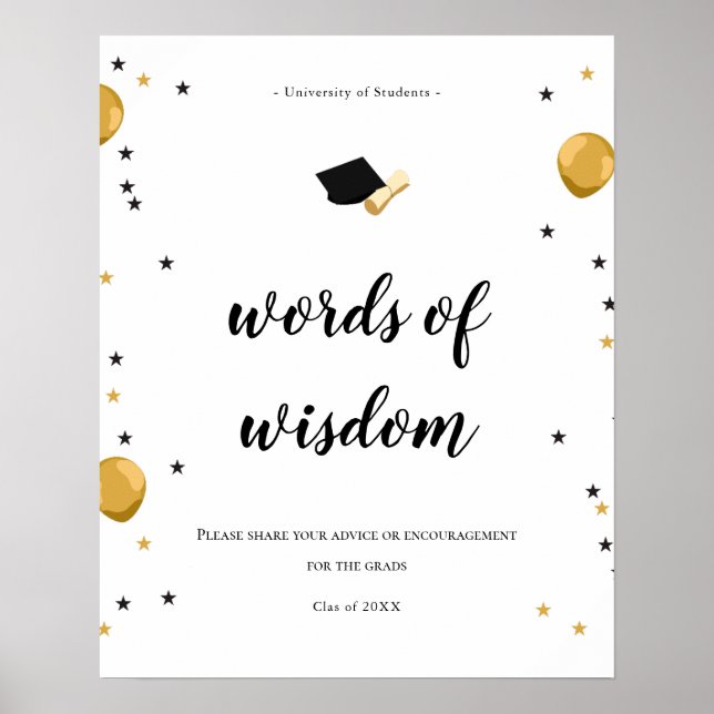 Póster Words of wisdom students graduation party sign fun (Frente)