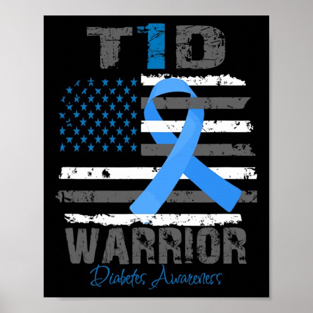 Póster World Diabetes Awareness Blue Ribbon T1d Warrior T (Frente)