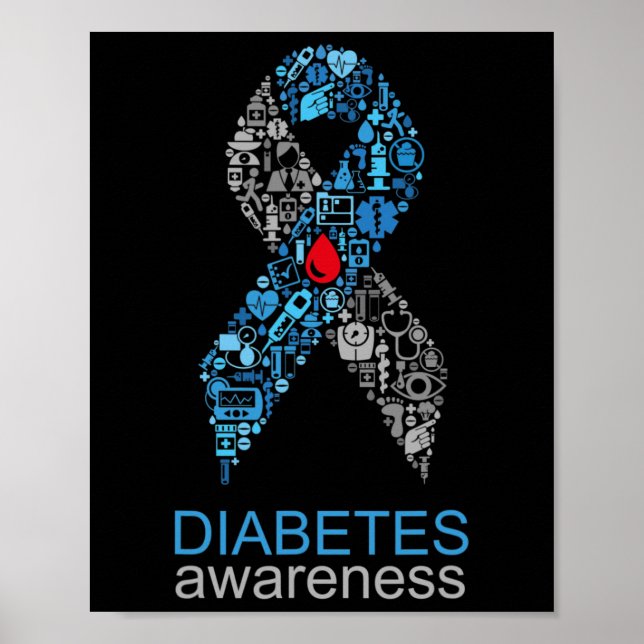 Póster World Diabetes Day Diabetes Awareness Ribbon  (Frente)