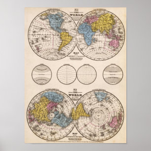 Póster World Equatorial Projection and Polar Projection