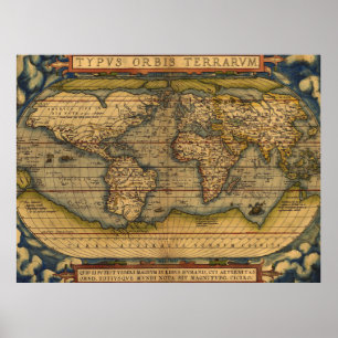 Póster World Map Antiguo Ortellius Europe Travel