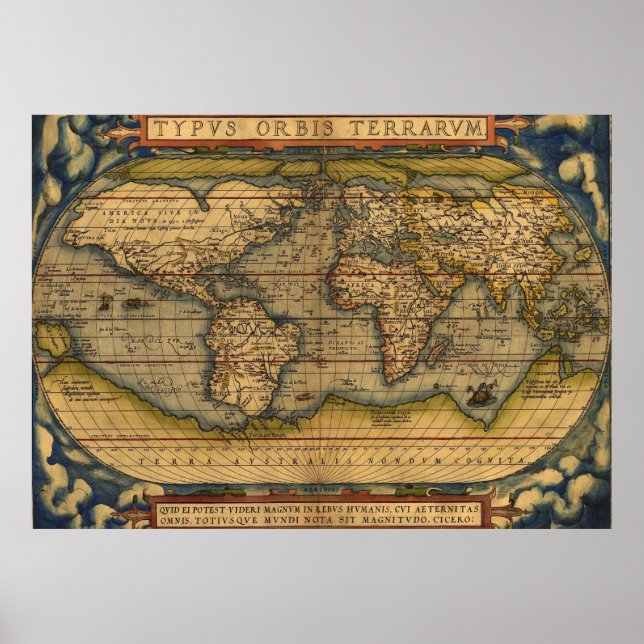 Póster World Map Antiguo Ortellius Europe Travel (Frente)