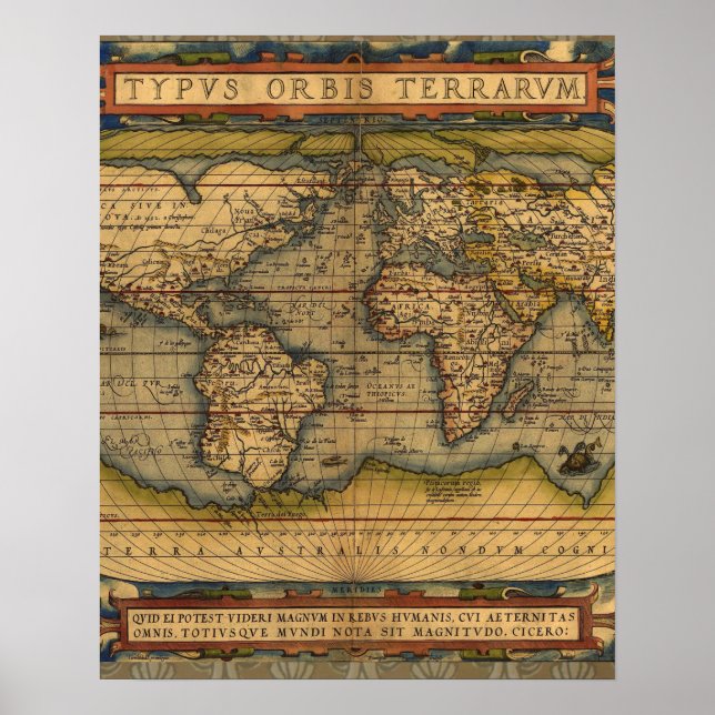 Póster World Map Antiguo Ortellius Europe Travel (Frente)