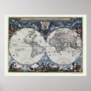 Póster World Map by Joan Blaeu - 1664