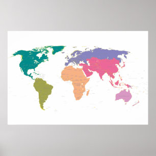Póster World map colored by continents
