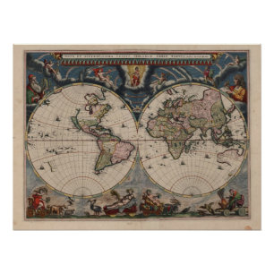 Póster World Map Globe Travel Antiguo
