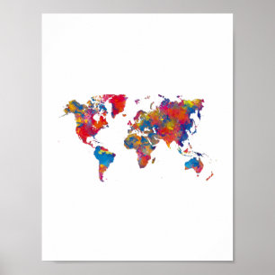 Póster World map in watercolor