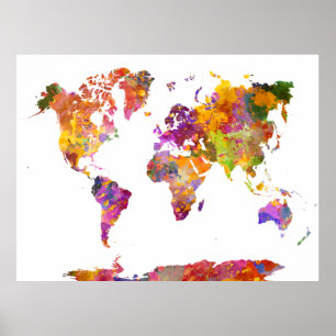 Póster World map in watercolor 01
