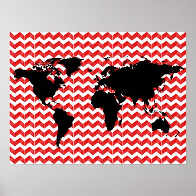 Póster world map on red chevron pattern (Frente)