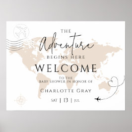 Póster World map travel baby shower welcome sign poster