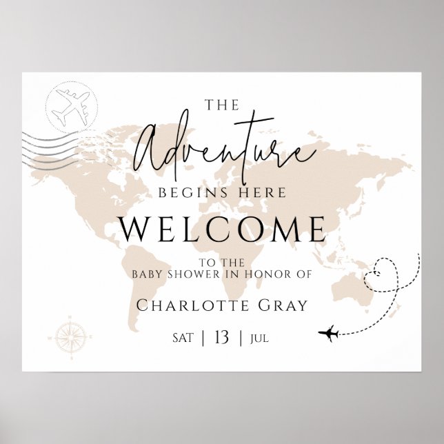 Póster World map travel baby shower welcome sign poster (Frente)