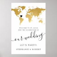 World Map Travel Boda Gold Welcome Sign Poster