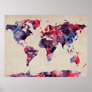 Póster World Map Watercolor