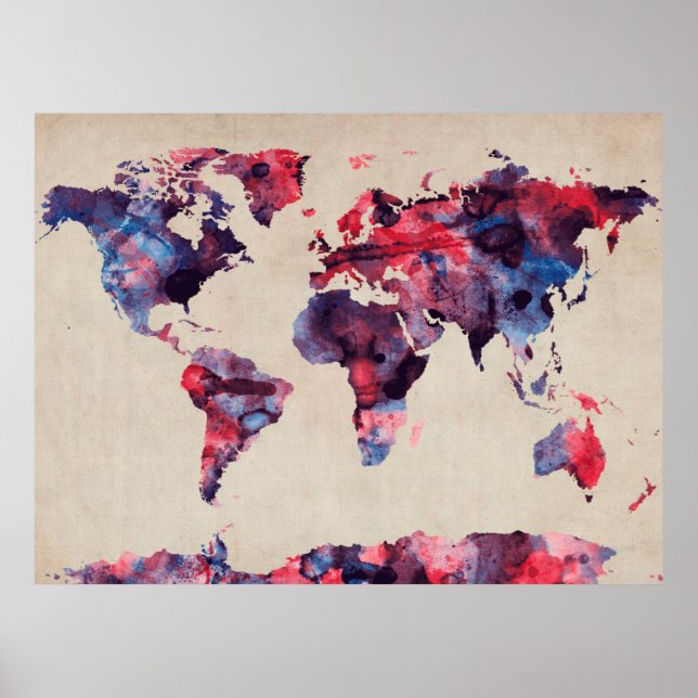 Póster World Map Watercolor (Frente)