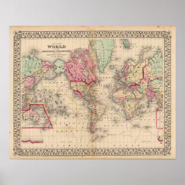 Póster World Mercator proj Map by Mitchell (Frente)