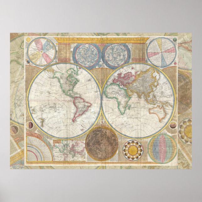 Póster World Travel Map Antique Vintage (Frente)