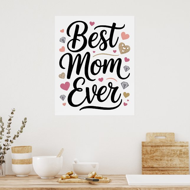 Póster World's Best Mom Diamonds Personalized (Cocina)