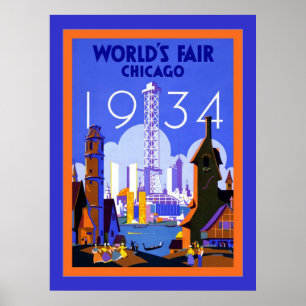 Póster World's Fair Chicago 1934 ~ Viajes de época
