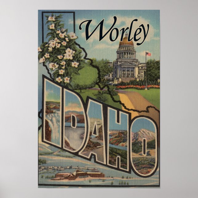 Póster Worley, IdahoLetra de gran tamaño ScenesWorley, ID (Frente)