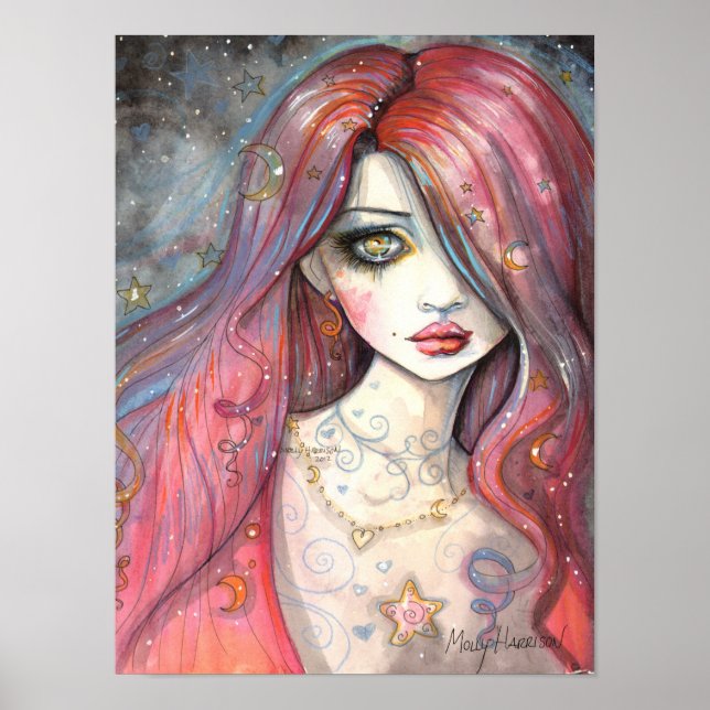 Póster Worry 12 x 16 Poster Contemporary Girl Fantasy Art (Frente)