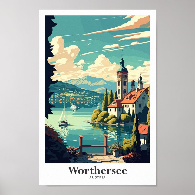 Póster Worthersee Austria Viaje Ilustracion Vintage (Frente)