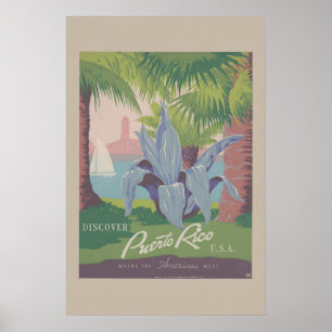 Póster WPA930s Descubre Puerto Rico USA Vintage Caribe