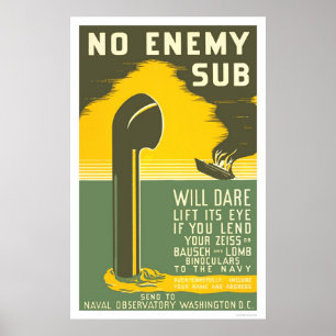 Póster WPA NoEnemigo Sub Segunda Guerra Mundial 1942