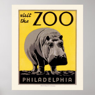 Póster WPA Poster Philadelphia Zoo Hippo