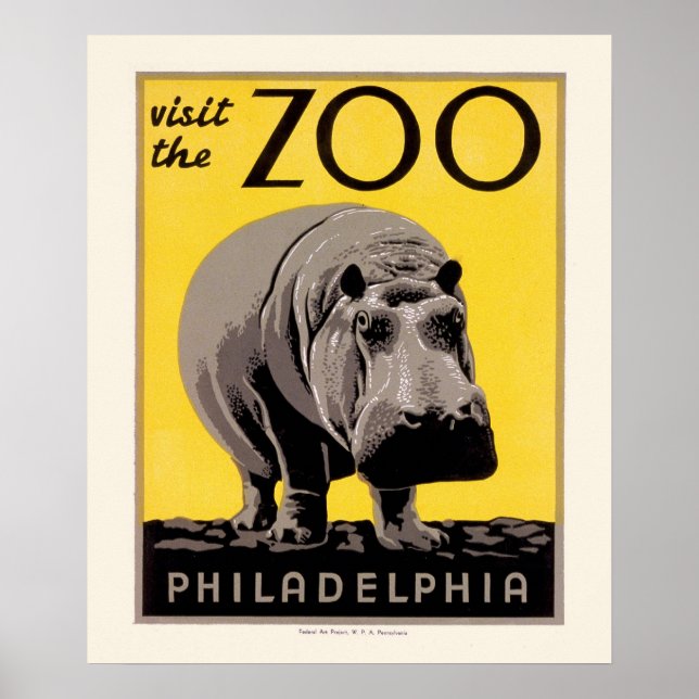 Póster WPA Poster Philadelphia Zoo Hippo (Frente)