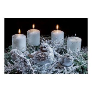 Póster Wreath de advenimiento blanco