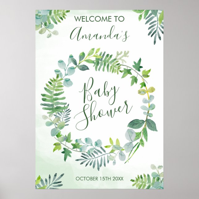 Póster Wreath de Baby Shower Greenery (Frente)