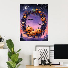 Póster Wreath de Halloween encantado