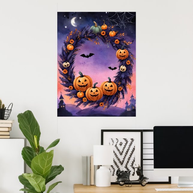 Póster Wreath de Halloween encantado (Oficina en casa)